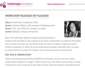 workshop bloggen en vloggen Marlene Dekkers bij Babbage Company