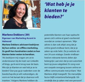 Ledenmagazine Rabobank Dichterbij 3-18 bijdrage Marlene Dekkers - Marketing Accent